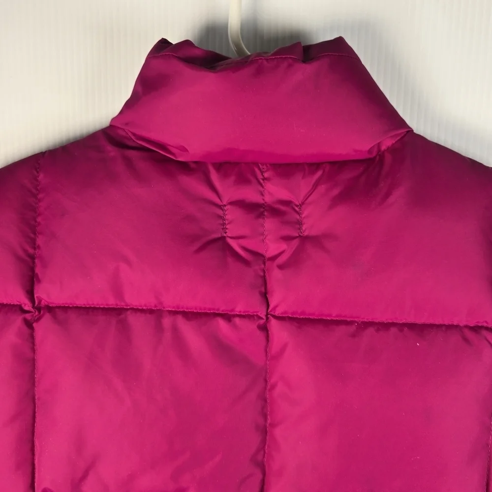NWOT Lands' End Womens Goose Down Puffer Vest Fuchsia Pink Snap-Button Close L